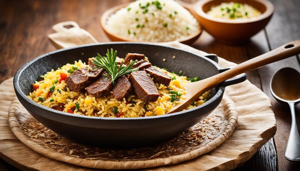 Arroz carreteiro, culinária gaúcha, receita fácil, ingredientes típicos, prato