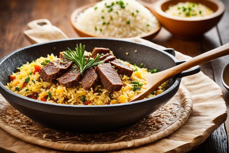 Arroz carreteiro, culinária gaúcha, receita fácil, ingredientes típicos, prato